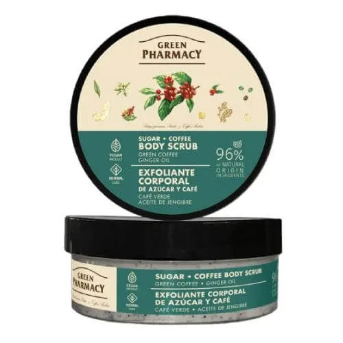 GREEN PHARMACY Exfoliant de corp cu sare și zahăr Cafea verde și ulei de ghimbir, 200ml — preț și oferte