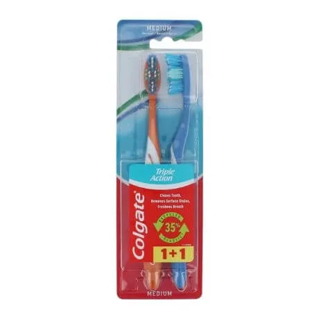 Set 2 periute de dinti Triple Action, Medium, Diverse Culori, Colgate — preț și oferte