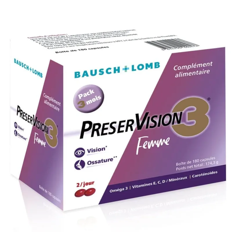 Bausch&Lomb Preservision Supliment dietetic pentru ochi și oase pentru femei 3 180 capsule — preț și oferte