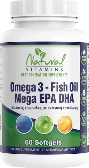 Natural Vitamins Omega 3 Fish Oil Mega EPA DHA Ulei de pește 1000mg 60 softgels Unflavoured — preț și oferte
