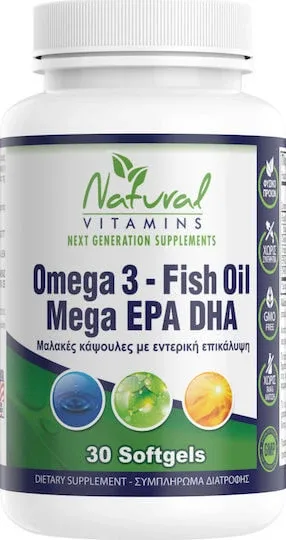 Natural Vitamins Omega 3 Fish Oil Mega EPA DHA Ulei de pește 1000mg 30 softgels Unflavoured — preț și oferte