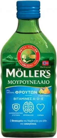 Moller's Tutti Frutti Ulei de ficat de cod și ulei de pește Potrivit pentru copii 1200mg 250ml Tutti Frutti