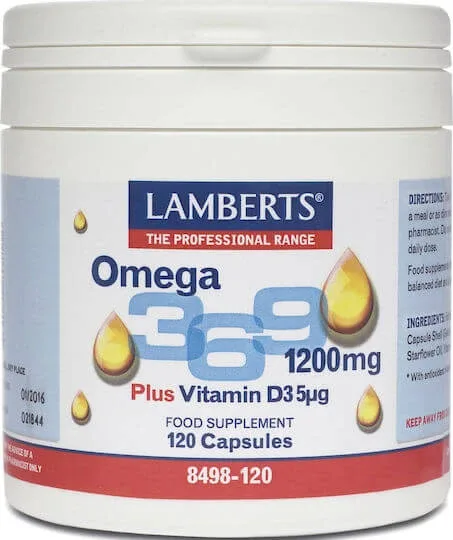 Lamberts Omega 3 6 9 1200mg Plus Vitamin D3 5μg Ulei de semințe de borș și ulei de măsline 1200mg 120 capace Unflavoured — preț și oferte