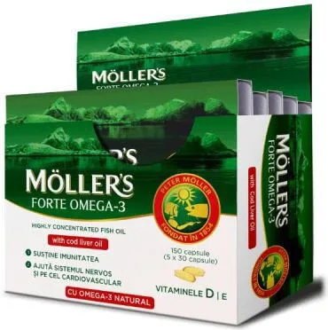 Moller's Forte Omega-3 Ulei de ficat de cod 150 capace Unflavoured — preț și oferte