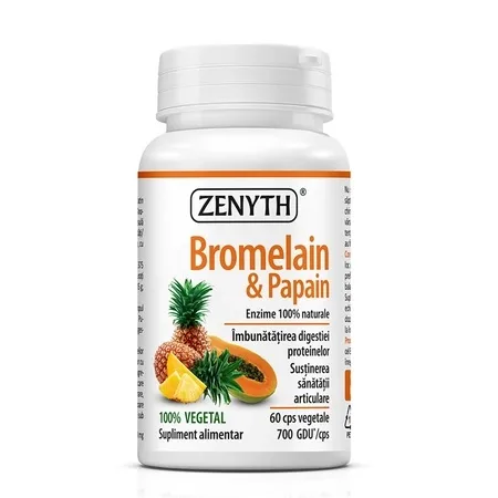 Enzime digestive Bromelain & Papain – 60 capsule vegetale, Zenyth — preț și oferte