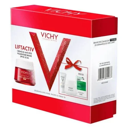Pachet Crema cu SPF 50 Liftactiv Pigment Specialist B3, 50 ml + Crema de noapte Liftactiv Pigment Specialist B3, 15 ml + Fluid cu SPF 50+ Capital Soleil, 3 ml + Sampon anti-matreata Dercos, 6 ml, Vichy — preț și oferte