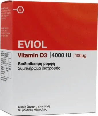 Eviol Vitamin D3 Vitamina pentru Întărirea Sistemului Imunitar & Sănătatea Oaselor 4000iu 60 x 1 capsule moi — preț și oferte