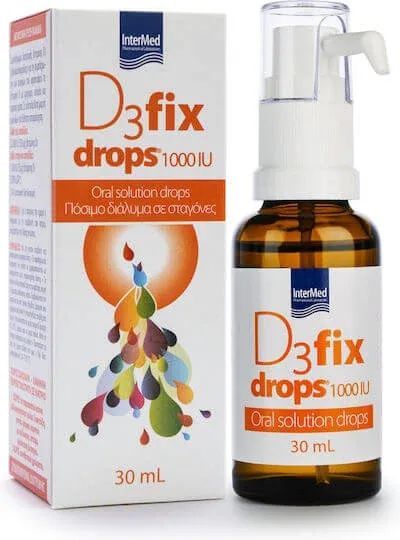 InterMed D3 Fix Drops Vitamina pentru Întărirea Sistemului Imunitar & Sănătatea Oaselor 1000iu 30ml — preț și oferte