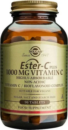 Solgar Ester-C Plus Vitamina pentru Întărirea Sistemului Imunitar, Pielea & Acțiune Antioxidantă 1000mg 90 Tablete