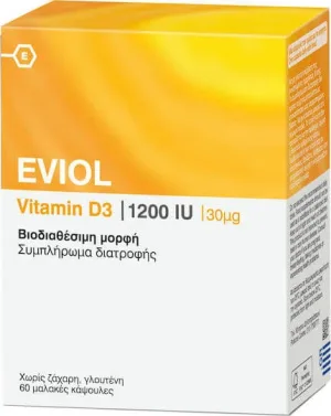 Eviol Vitamin D3 Vitamina pentru Întărirea Sistemului Imunitar & Sănătatea Oaselor 1200iu 60 x 1 capsule moi