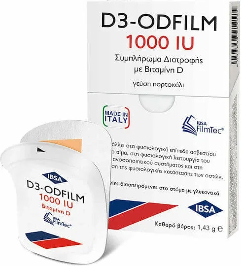 Ibsa D3-Odfilm Vitamina pentru Întărirea Sistemului Imunitar & Sănătatea Oaselor 1000iu Portocaliu 30buc — preț și oferte