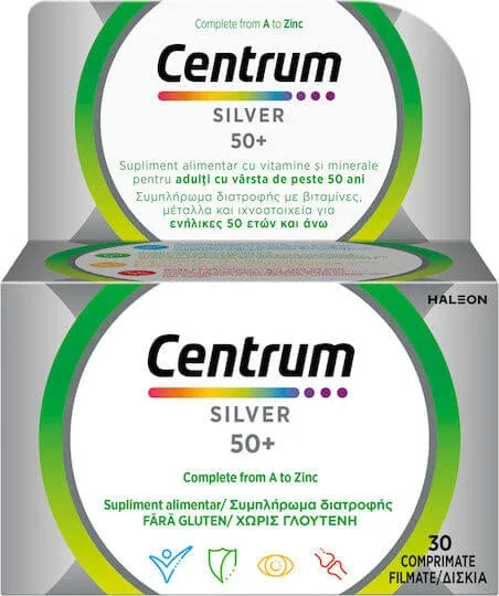 Centrum Silver 50+ Multivitamină pentru Energie, Întărirea Sistemului Imunitar & Sistemul Nervos 30 Tablete — preț și oferte