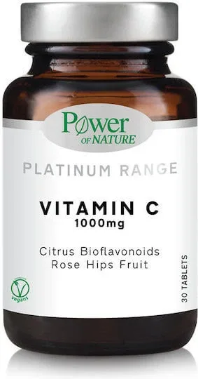 Power Of Nature Platinum Range Vitamin C Vitamina Bioflavonoide din citrice Fructe de trandafir de șolduri pentru Întărirea Sistemului Imunitar, Pielea & Acțiune Antioxidantă 1000mg 30 Tablete