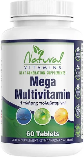 Natural Vitamins Mega Multivitamin Multivitamină pentru Energie, Întărirea Sistemului Imunitar & Părul 100mg 60 Tablete