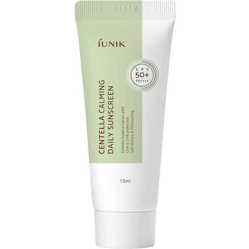 IUNIK Centella Calming Daily Sunscreen – Crema de fata mini SPF50+ pentru protectie si calmare, 15 ml — preț și oferte