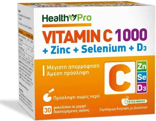 Health Pro Vitamin C 1000 & Zinc & Selenium & D3 Vitamina pentru Întărirea Sistemului Imunitar, Pielea & Acțiune Antioxidantă 30 pliculețe — preț și oferte