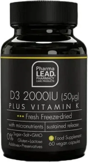 Pharmalead D3 Plus Vitamin K Vitamina pentru Întărirea Sistemului Imunitar & Sănătatea Oaselor 2000iu 60 capsule veget