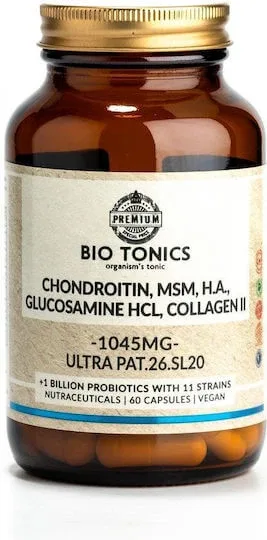 Bio Tonics Chondroitin, Msm, H.a. Glucosamine Hcl, Collagen II 1045mg Supliment pentru Sănătatea Articulațiilor & Oaselor 60 capace