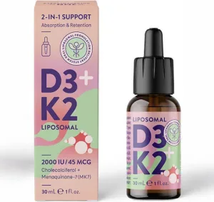 JMN D3+K2 Liposomal Vitamina pentru Întărirea Sistemului Imunitar & Sănătatea Oaselor 2000iu 45mcg 30ml