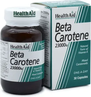 Health Aid Beta Carotene Vitamina pentru Părul, Pielea & Acțiune Antioxidantă 23000iu Portocaliu 30 capace