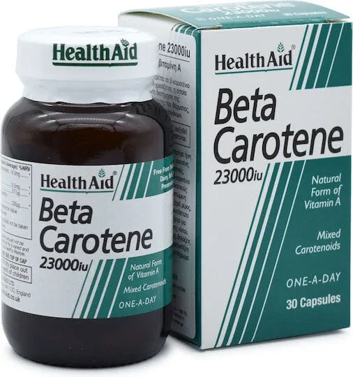 Health Aid Beta Carotene Vitamina pentru Părul, Pielea & Acțiune Antioxidantă 23000iu Portocaliu 30 capace — preț și oferte