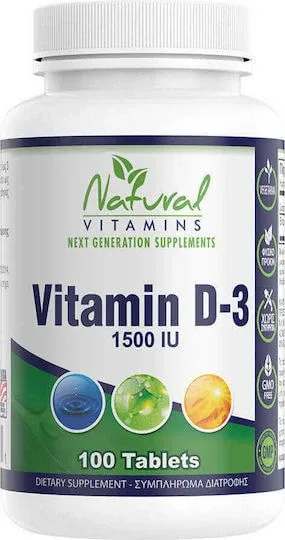 Natural Vitamins Vitamins D-3 Vitamina pentru Întărirea Sistemului Imunitar & Sănătatea Oaselor 1500iu 100 Tablete — preț și oferte