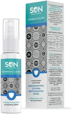 Science of Nature Vitamins D3, C & Zn Liposomal Multivitamină Spray pentru Întărirea Sistemului Imunitar & Acțiune Antioxidantă Menta 30ml