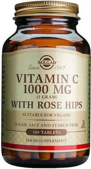 Solgar Vitamin C with Rose Hips Vitamina pentru Întărirea Sistemului Imunitar, Pielea & Acțiune Antioxidantă 1000mg 100 Tablete — preț și oferte