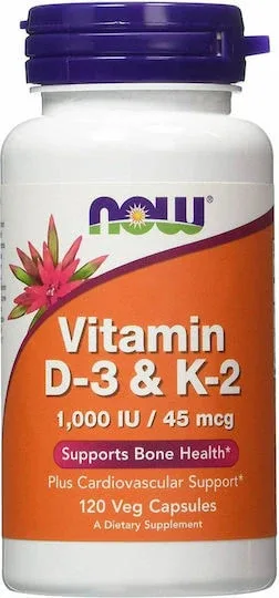 Now Foods Vitamin D-3 & K-2 Vitamina pentru Întărirea Sistemului Imunitar & Sănătatea Oaselor 1000iu 120 capsule veget