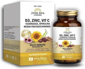 John Noa Liposomal D3, Zinc, Vit C+Echinacea, Spirulina, Reishi Polysaccharides Supliment pentru Întărirea Sistemului Imunitar 60 capace