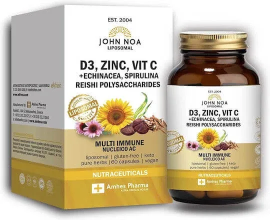 John Noa Liposomal D3, Zinc, Vit C+Echinacea, Spirulina, Reishi Polysaccharides Supliment pentru Întărirea Sistemului Imunitar 60 capace — preț și oferte