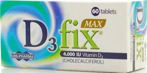 UNI-PHARMA D3 Fix Max Vitamina pentru Întărirea Sistemului Imunitar & Sănătatea Oaselor 4000iu 60 x 1 tablete