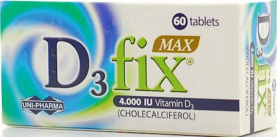 UNI-PHARMA D3 Fix Max Vitamina pentru Întărirea Sistemului Imunitar & Sănătatea Oaselor 4000iu 60 x 1 tablete — preț și oferte