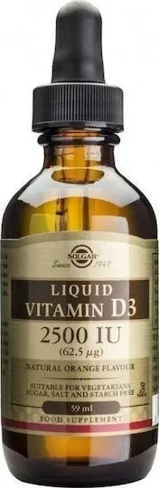Solgar Liquid Vitamin D3 Vitamina pentru Întărirea Sistemului Imunitar & Sănătatea Oaselor 2500iu Portocaliu 59ml — preț și oferte