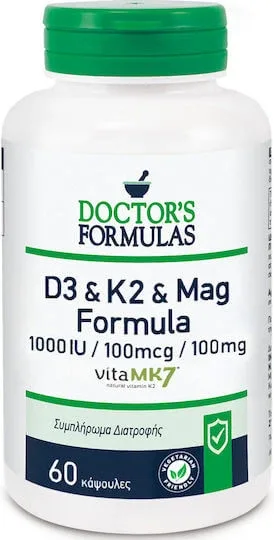 Doctor's Formulas D3 & K2 & Mag Formula Vitamina pentru Întărirea Sistemului Imunitar & Sănătatea Oaselor 60 capace