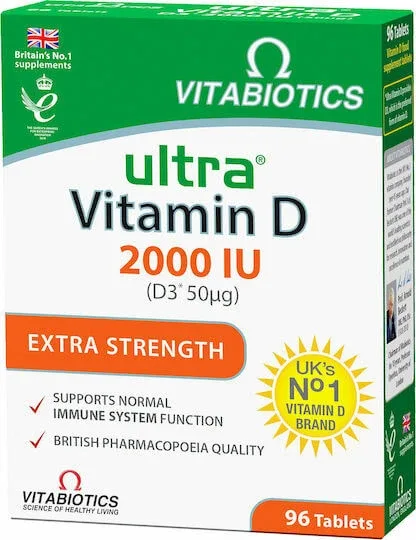 Vitabiotics Ultra Vitamin D D3 Vitamina pentru Întărirea Sistemului Imunitar & Sănătatea Oaselor 2000iu 50mg 96 Tablete — preț și oferte