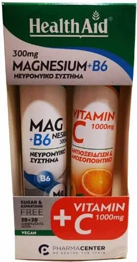 Health Aid Magneziu + B6 & Vit C 1000mg 2 x 20 Comprimate efervescente Aromă Lămâie