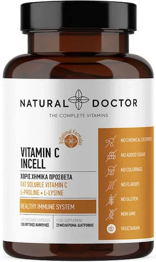 Natural Doctor Vit C Incell Vitamina pentru Întărirea Sistemului Imunitar, Pielea & Acțiune Antioxidantă 120 capsule veget — preț și oferte