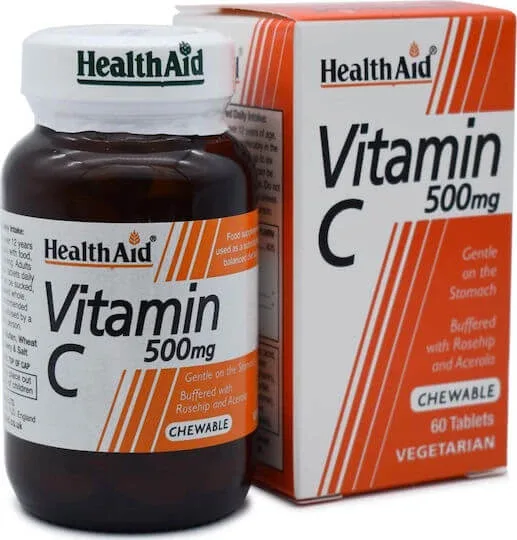 Health Aid Vitamin C Vitamina pentru Întărirea Sistemului Imunitar, Pielea & Acțiune Antioxidantă 500mg Portocaliu 60 x { chew_tabs | divided_by:temaxia }} tablete masticabile — preț și oferte