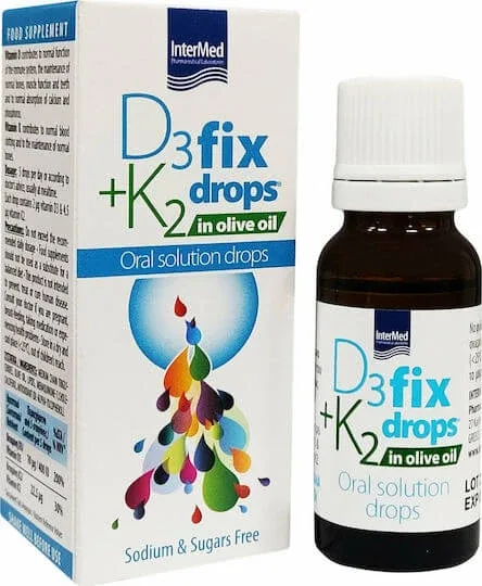 InterMed D3 + K2 Fix Drops In Olive Oil Vitamina pentru Întărirea Sistemului Imunitar & Sănătatea Oaselor 12ml — preț și oferte