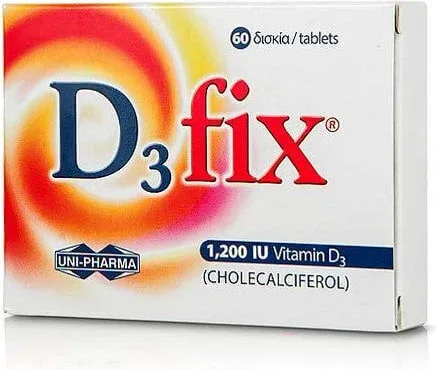 UNI-PHARMA D3 Fix Vitamina pentru Întărirea Sistemului Imunitar & Sănătatea Oaselor 1200iu 60 Tablete — preț și oferte