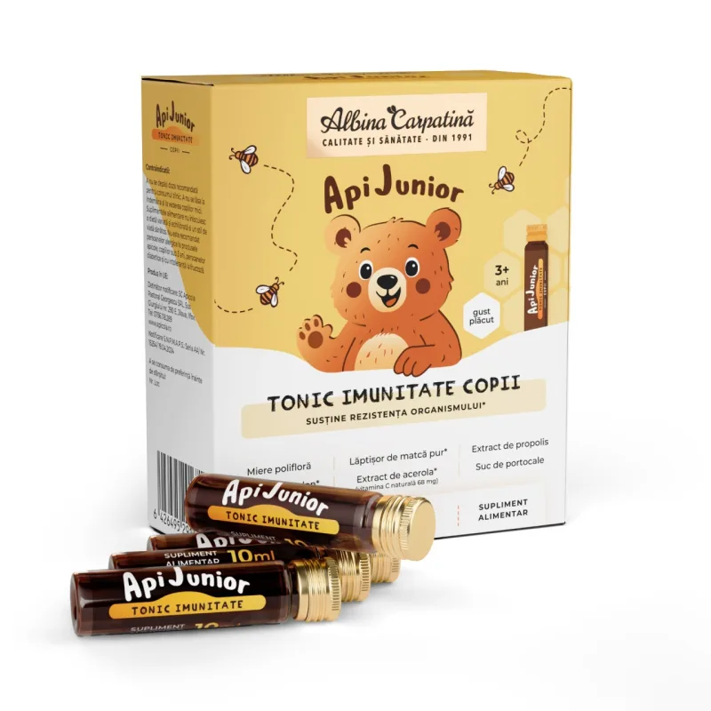Apijunior Tonic Imunitate Copii, 10 fiole, Albina Carpatina — preț și oferte