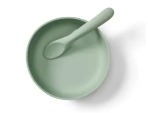 Set cupă și lingură de vid din silicon Mint Vital Baby