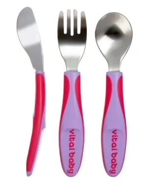 Ustensile de metal pentru copii 12M+ Purple Vital Baby