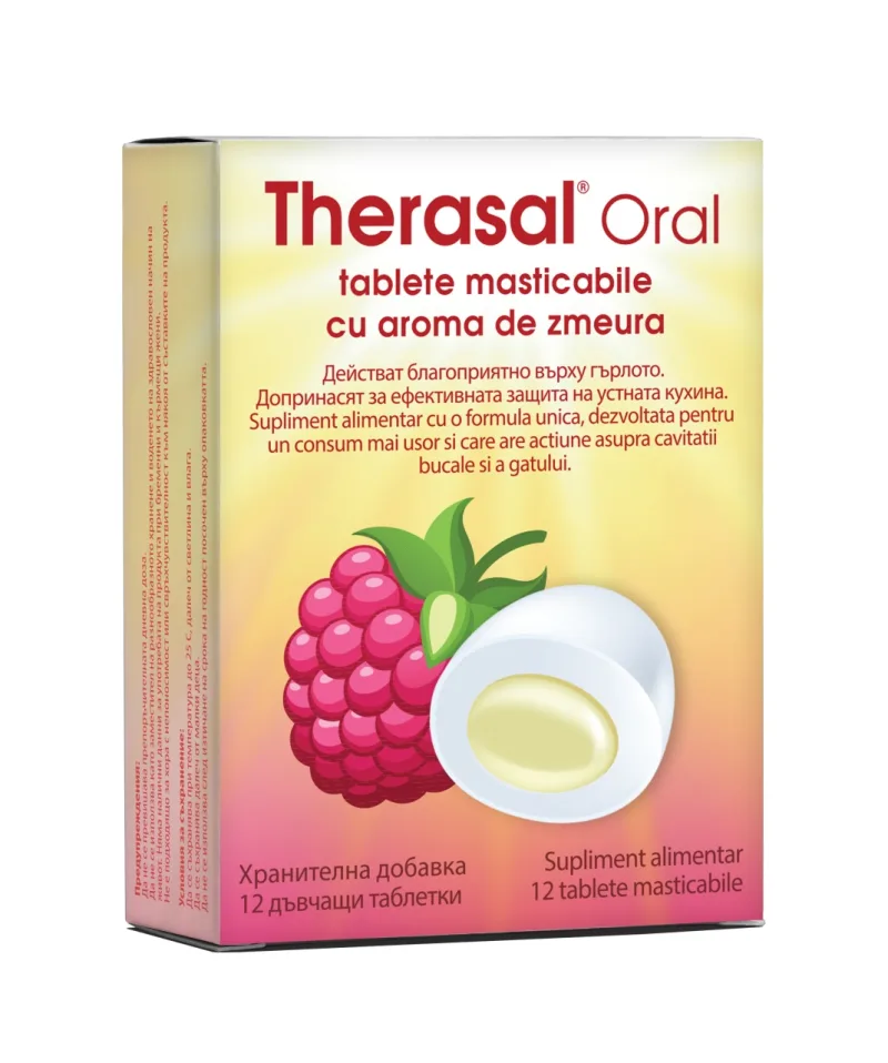Therasal cu aroma de zmeura, 12 tablete masticabile, Vedra — preț și oferte