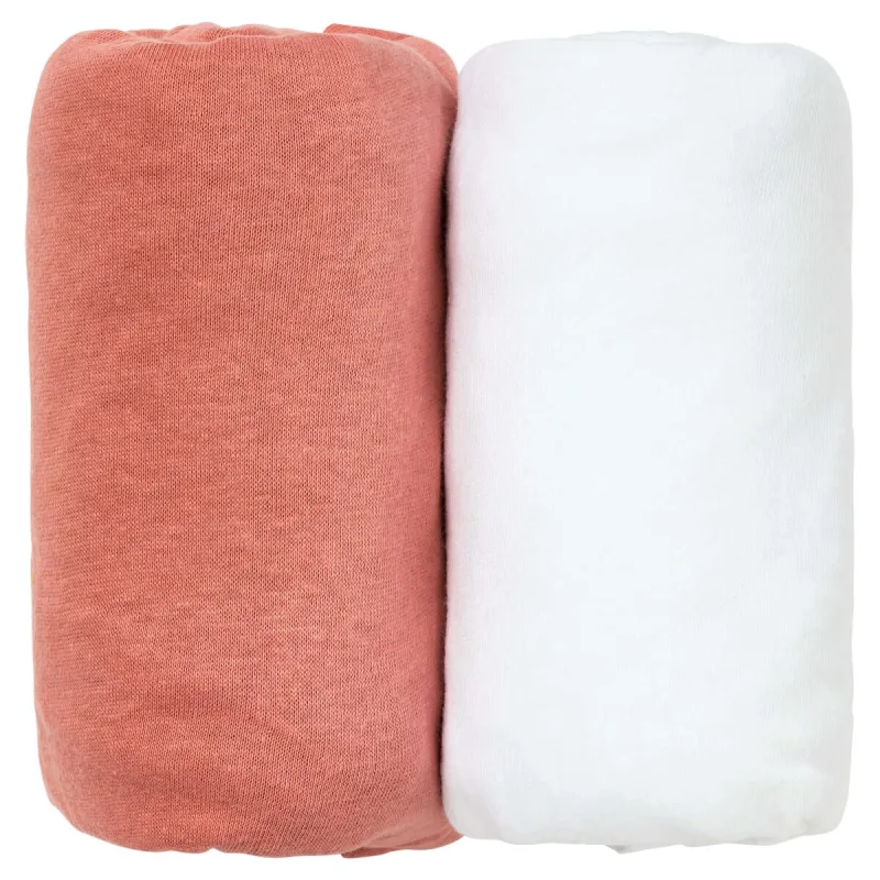 2 Cearșafuri 60X120cm 100% bumbac Alb/Terracotta Babycalin — preț și oferte