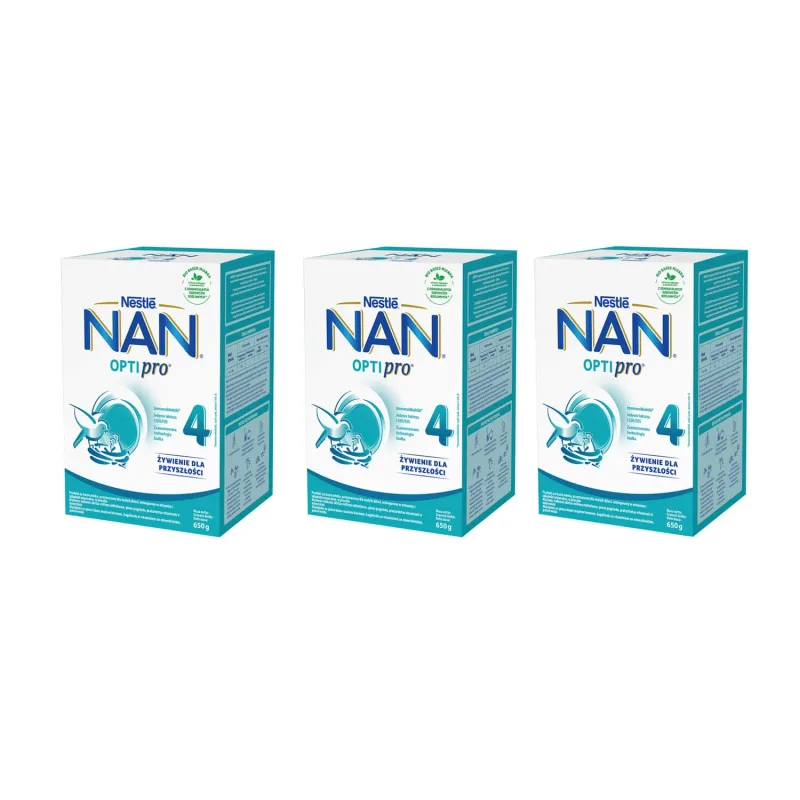 Set Nestle NAN Optipro 4, lapte modificat Junior pentru copii peste 2 ani, 3 x 650 g — preț și oferte