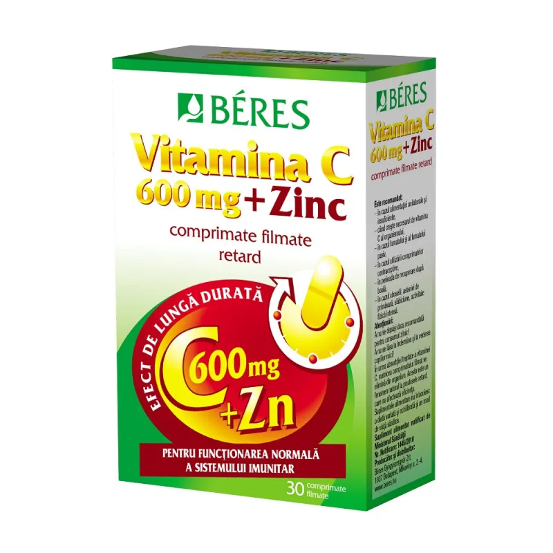 Vitamina C 600 mg + Zinc 15 mg, 30 comprimate, Beres BERES PHARMACEUTICALS — preț și oferte