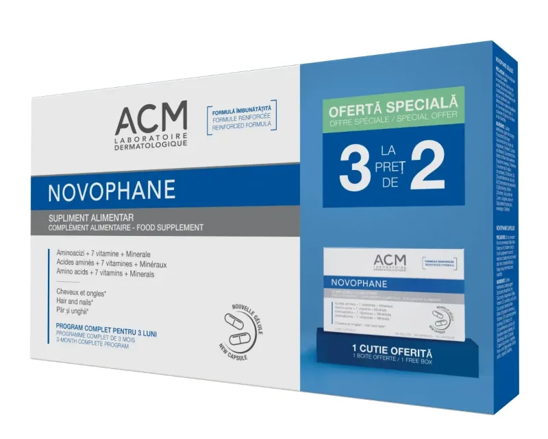 Pachet Tratament pentru Păr și Unghii Novophane, 3 x 60 capsule, Acm ACM LABORATOIRE — preț și oferte
