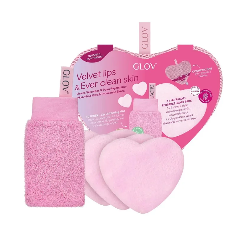 Glov Velvet Lips amp; Ever Clear Skin Lip Scrubber + tampoane cosmetice reutilizabile în formă de inimă — preț și oferte